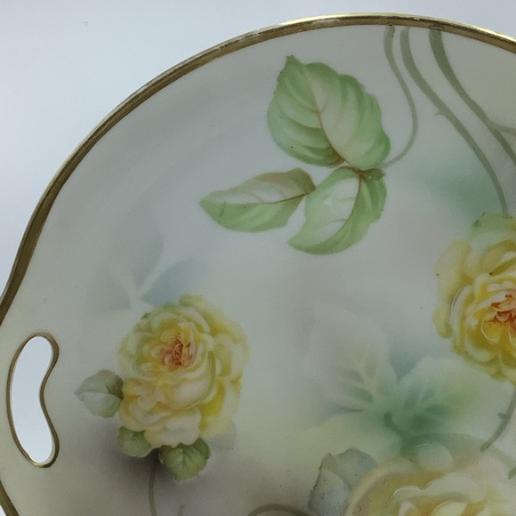 Vintage Prov Saxe ES Germany Yellow Roses Handled Cake Plate - Picture 4 of 10